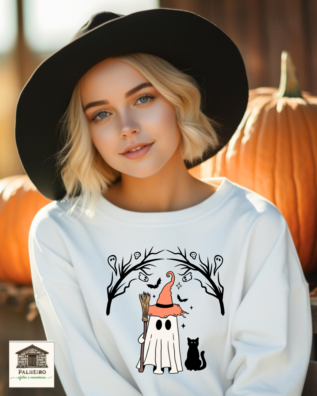 T-shirt - Halloween - Fantasma e gato preto