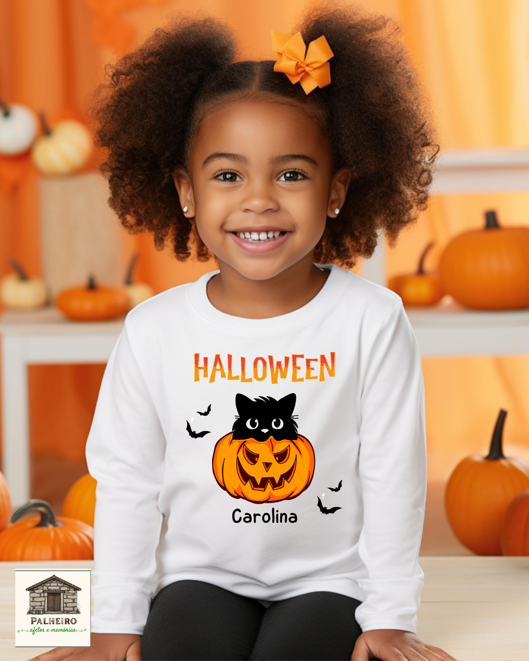 T-shirt - Halloween - Gatinho na abóbora