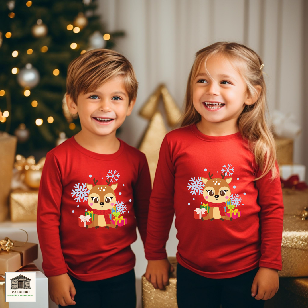 T-Shirt - Natal - Rena com presentes